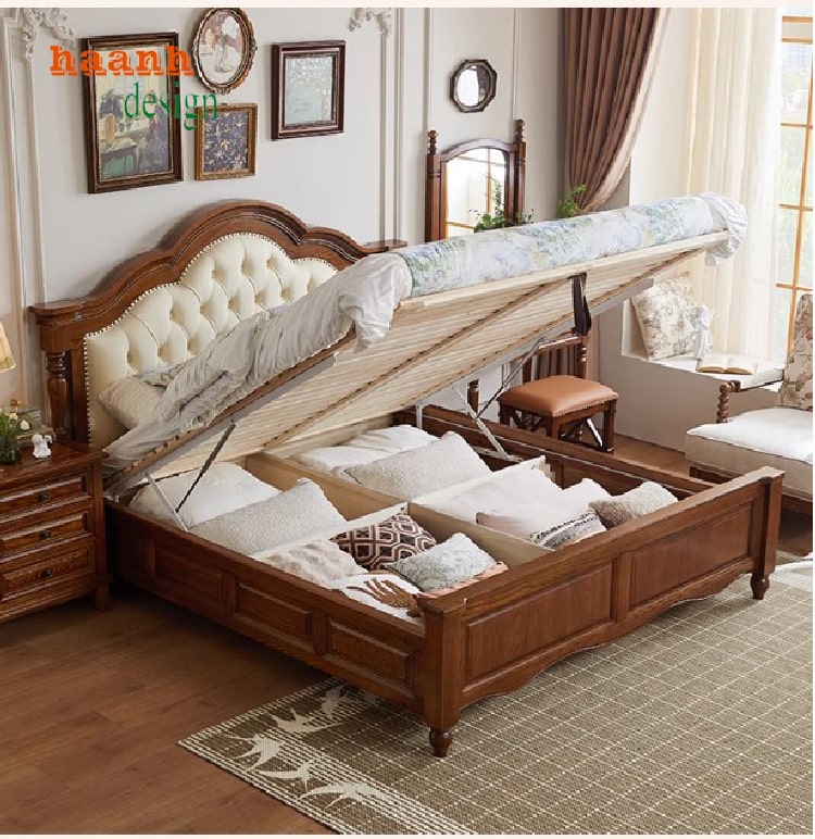 giường t&acirc;n cổ điển gỗ g&otilde; đỏ
