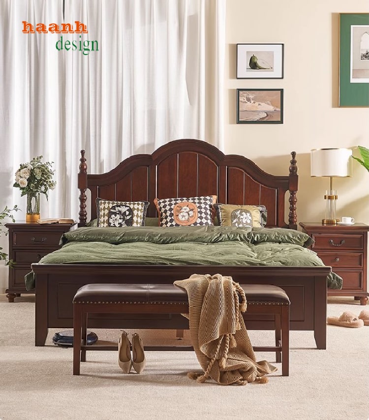 Giường gỗ tự nhiên tân cổ điển