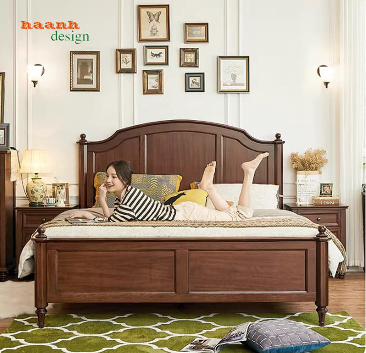 giường tân cổ điển kiểu mỹ gỗ óc chó Bắc Mỹ cao cấp
