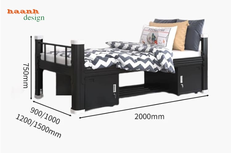 Kích thước cấu hình giường đơn trong bộ ảnh GTS 007 Kích thước phương án giường đơn GTS 007