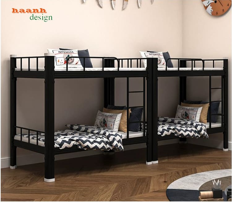 Gợi ý bố trí nhiều bộ GTS 007 màu đen Hai bộ giường tầng sắt màu đen đặt cạnh nhau