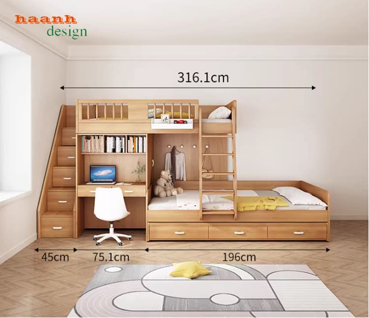 giường gỗ 2 tầng trẻ em thiết kế đẹp cho phòng ngủ gia đình