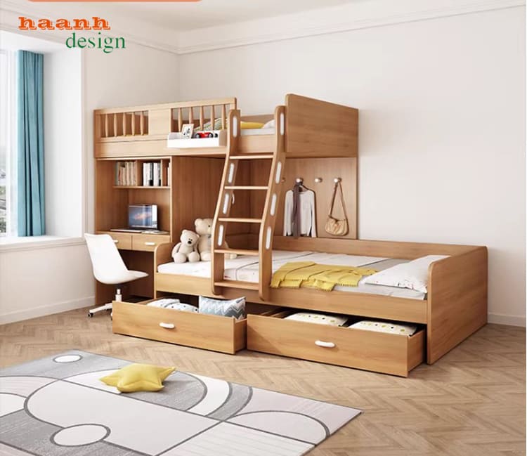 giường gỗ 2 tầng trẻ em bằng gỗ công nghiệp mdf chống ẩm