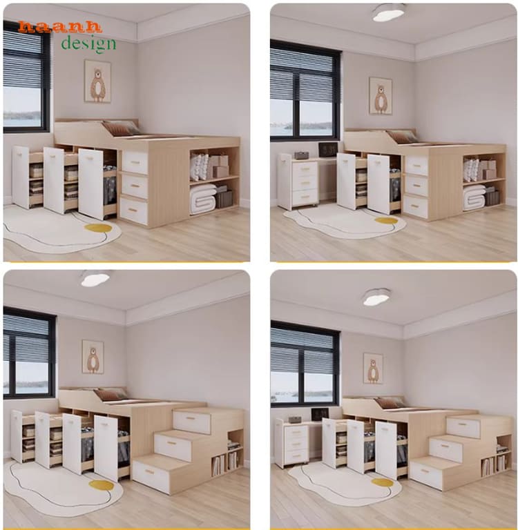 giường gỗ trẻ em trong phòng ngủ hiện đại