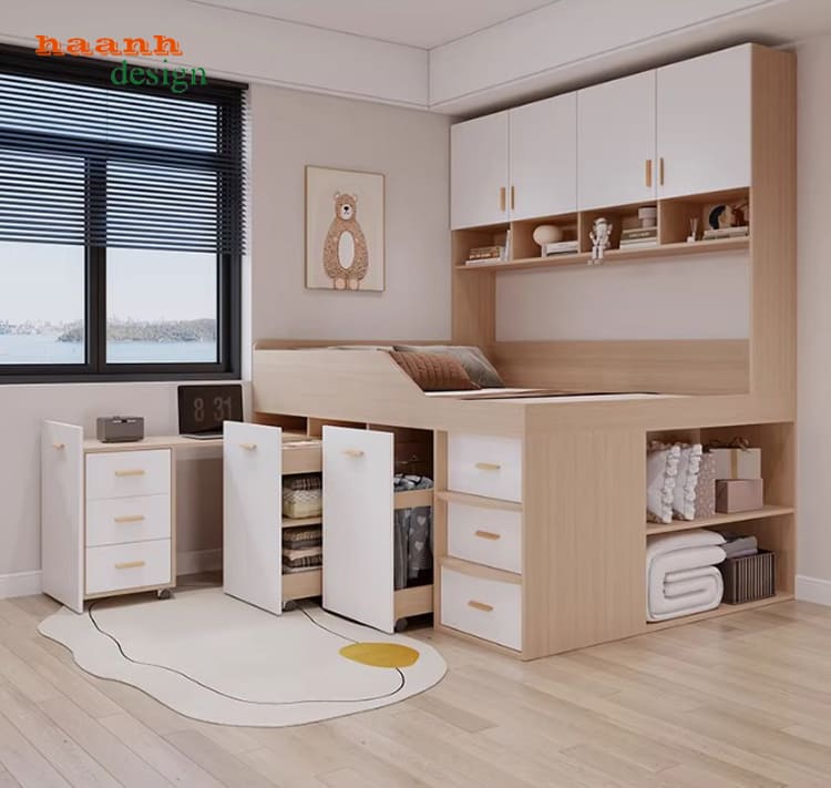 giường gỗ trẻ em có lan can an toàn