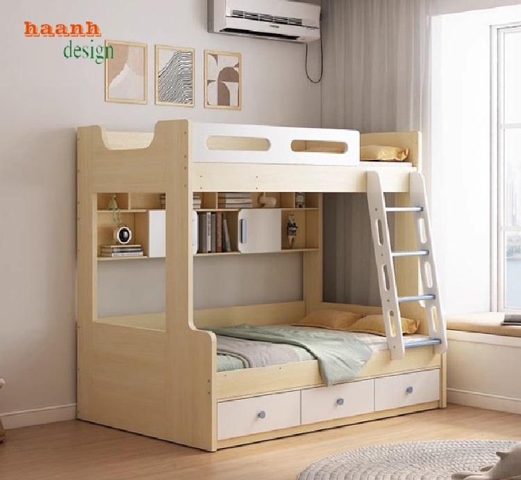 Giường tầng cho bé thiết kế cầu thang ngoài tiện lợi