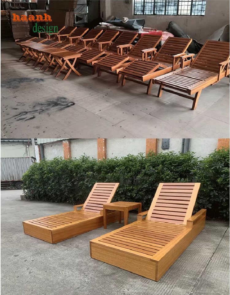 Giường gấp thư giãn gỗ Teak có thể điều chỉnh tư thế