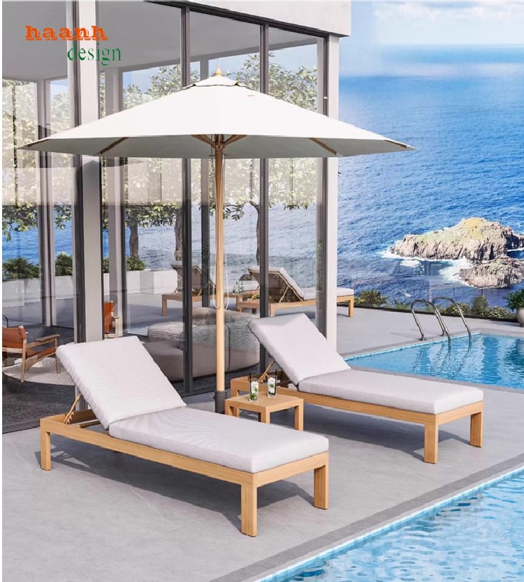 Giường tắm nắng gỗ cao cấp cho resort, biệt thự và hồ bơi-GTT 016