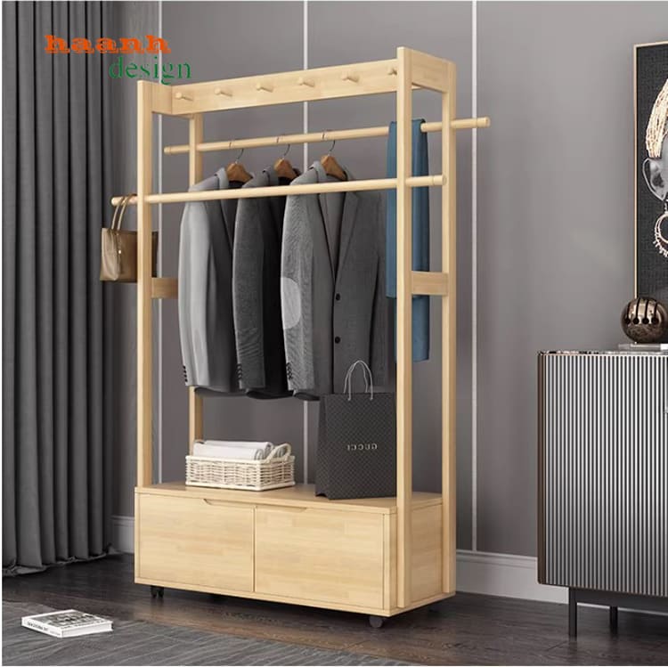 giá móc gỗ treo quần áo phong cách công nghiệp
