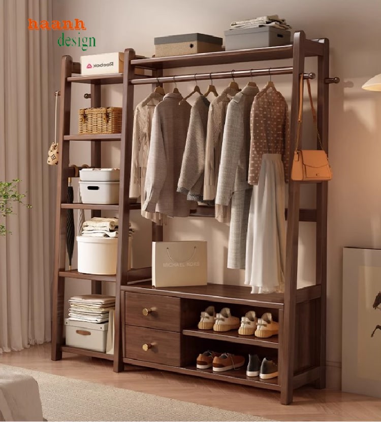 kệ treo quần áo bằng gỗ sồi hiện đại