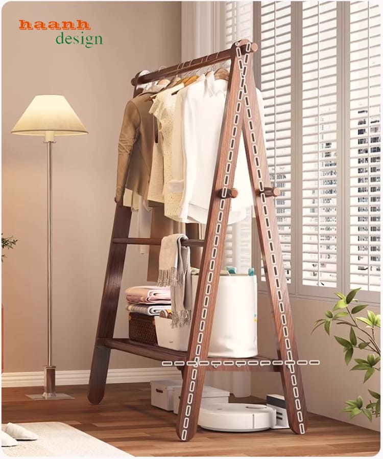 kệ gỗ treo quần áo chữ a bằng gỗ sồi