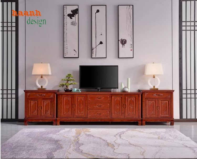 Kệ ti vi phòng khách Á Đông – Lựa chọn đẳng cấp từ gỗ gõ đỏ-KTV 008