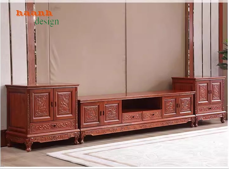 Kệ ti vi phòng khách giả cổ gỗ tự nhiên