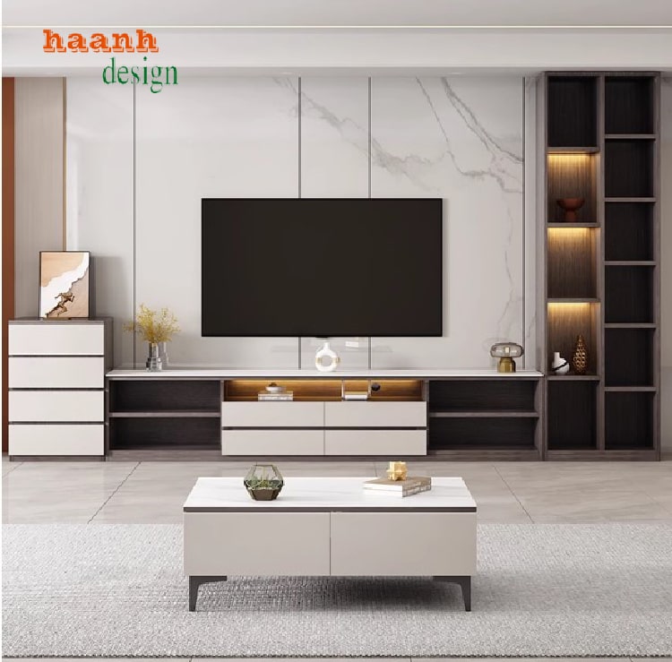 Tủ kệ ti vi phòng khách sử dụng phụ kiện Cariny chất lượng cao