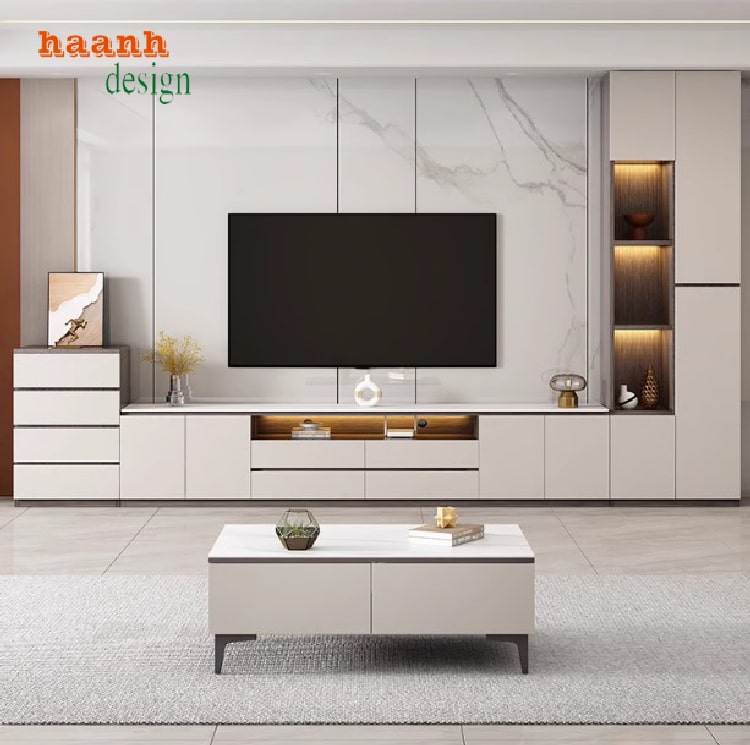 Tủ kệ ti vi phòng khách có đèn LED trang trí ánh sáng tùy chọn