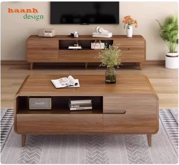 Kệ tivi gỗ tự nhiên màu óc chó đẹp