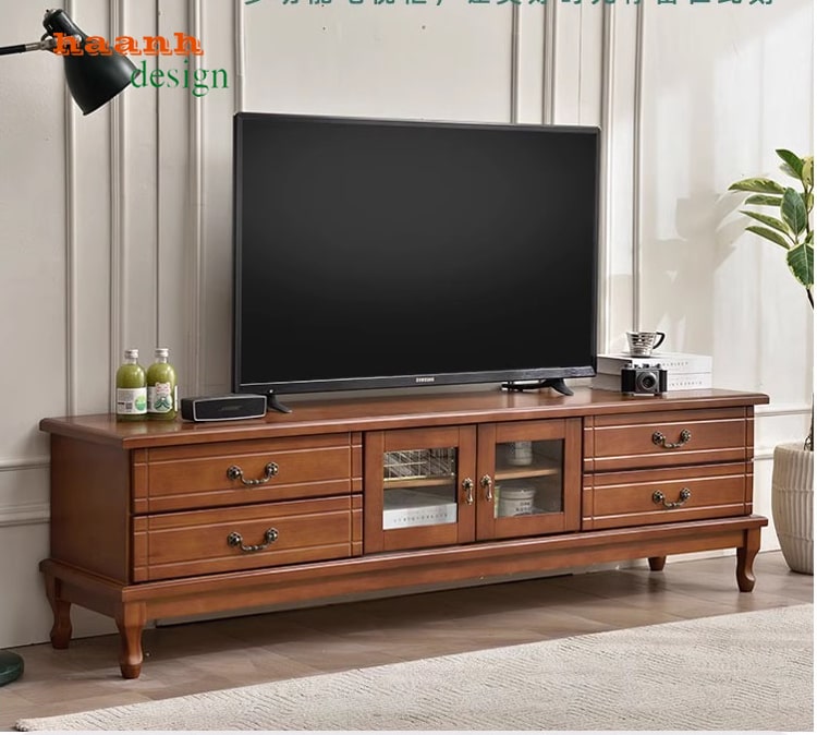 Kệ ti vi gỗ phòng khách tân cổ điển