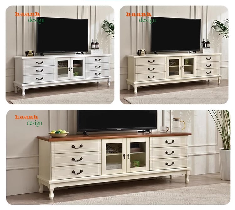 Kệ ti vi gỗ phòng khách tân cổ điển