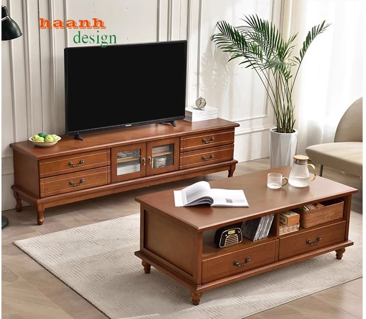 Kệ ti vi gỗ phòng khách tân cổ điển