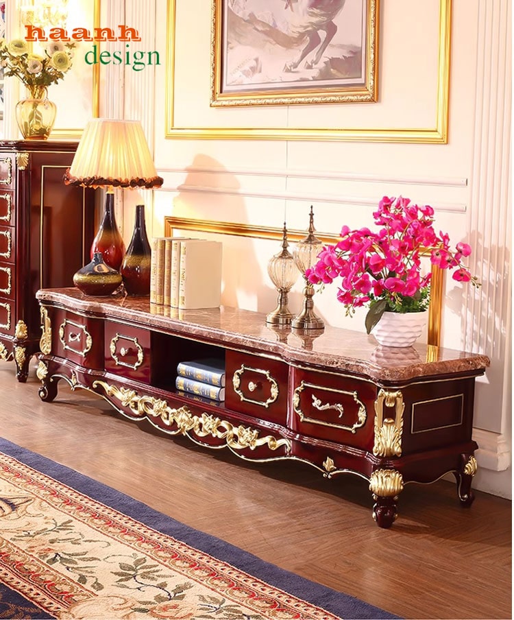 Kệ ti vi phòng khách tân cổ điển châu âu