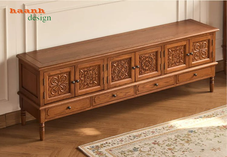 kệ tivi tân cổ điển gỗ tự nhiên màu gỗ sang trọng