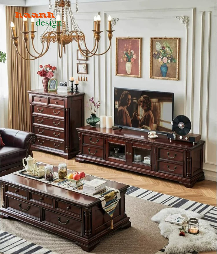 KTD 014 trong không gian tổng thể KTD 014 trong bố cục phòng khách có bàn trà đồng bộ