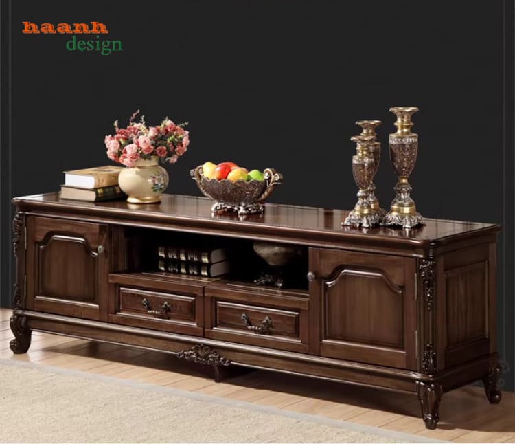 mẫu kệ tivi gỗ đẹp gỗ gụ tự nhiên tân cổ điển