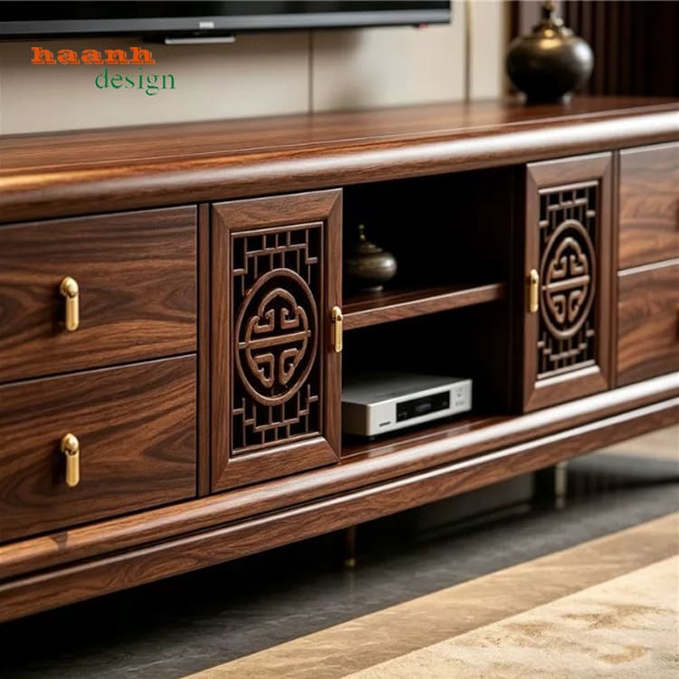 mẫu kệ tivi tân cổ điển phòng khách sang trọng