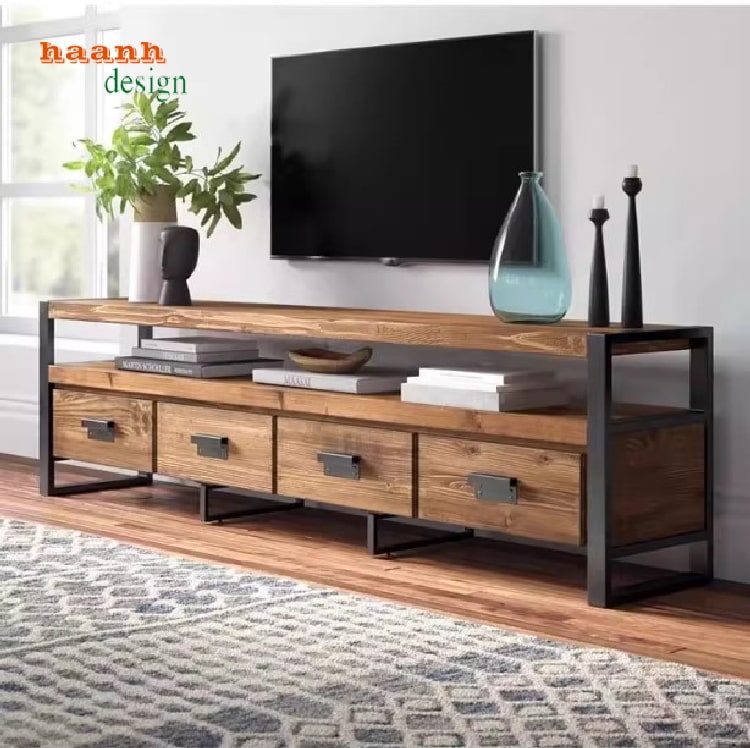 Bùng nổ xu hướng kệ tivi phòng khách sắt gỗ hiện đại-KSG 001