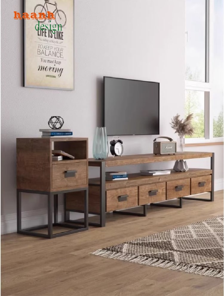 Mẫu kệ tivi phòng khách sắt gỗ đa năng nhiều ngăn