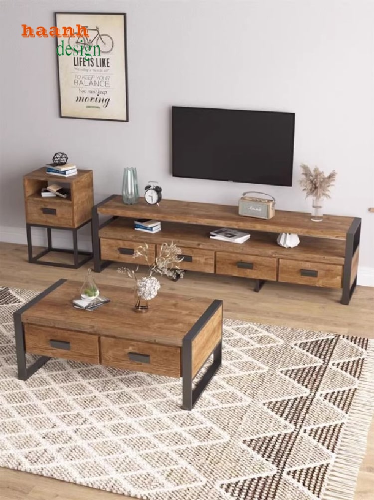 Kệ tivi sắt gỗ phòng khách bền đẹp theo thời gian