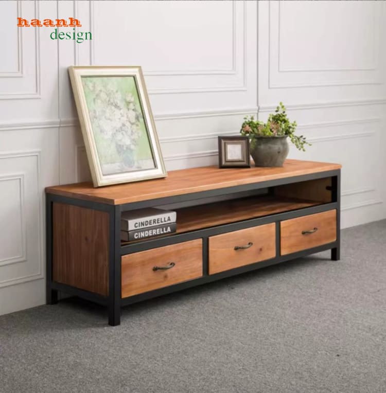 Kệ tivi phòng khách sắt gỗ 3 ngăn kéo hiện đại - KSG 002