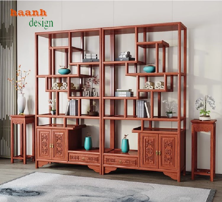 Kệ gỗ bày đồ nghệ thuật kết hợp nội thất cổ điển