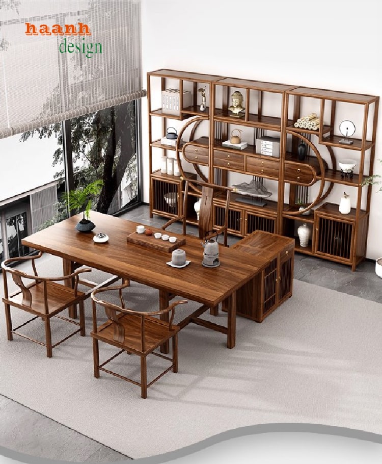 Kệ gỗ trang trí phòng khách sang trọng từ gỗ sồi tự nhiên-KTT 015