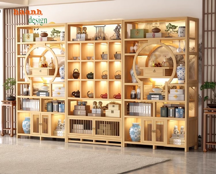 Trang trí ấn tượng với kệ gỗ bày đồ giả cổ-KTT 011