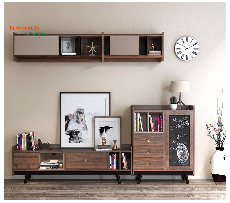 Kệ ti vi gỗ óc chó tự nhiên sản phẩm cho gia đình.KPK 036