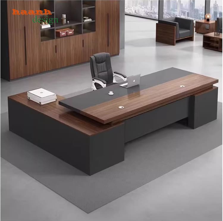 bàn làm việc giám đốc gỗ công nghiệp có tủ phụ