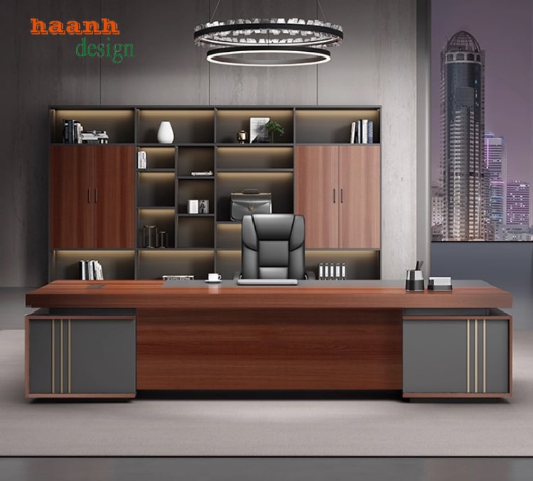 thiết kế bàn làm việc chủ tịch hiện đại, tiện ích cho văn phòng