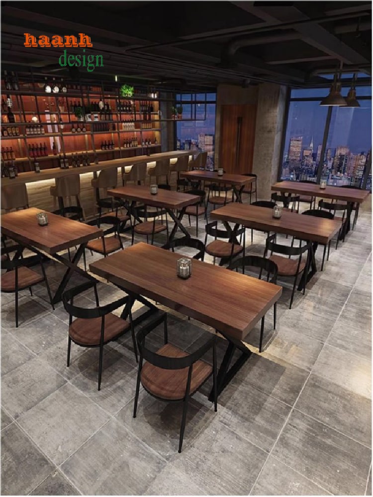 bàn ghế chân sắt mặt gỗ