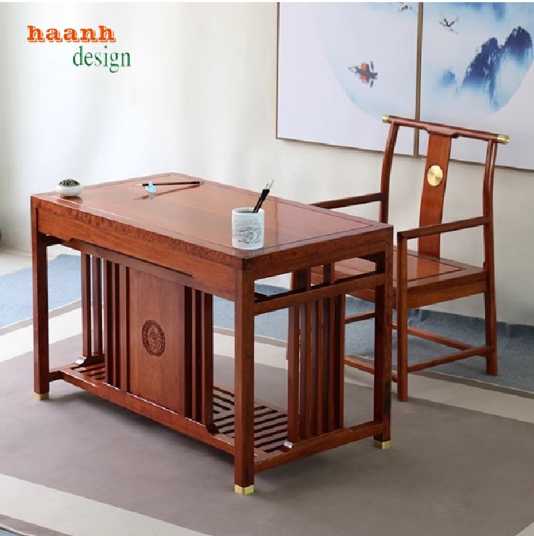 Bàn làm việc gỗ tự nhiên sơn PU Inchem cao cấp
