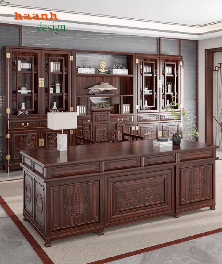 bàn làm việc gỗ gụ tự nhiên