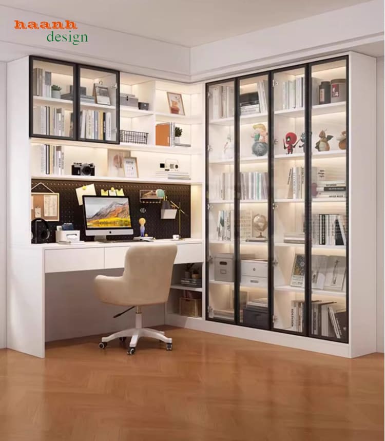 bàn làm việc gỗ công nghiệp flywood veneer sồi hiện đại