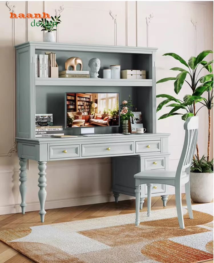 Bàn làm việc kèm giá sách gỗ sồi kết hợp veneer sồi