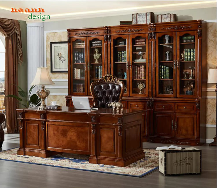 bàn làm việc phong cách tân cổ điển gỗ gõ đỏ tự nhiên