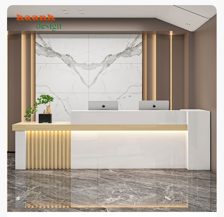 Quầy lễ tân văn phòng gỗ công nghiệp chuyên nghiệp QLT 002