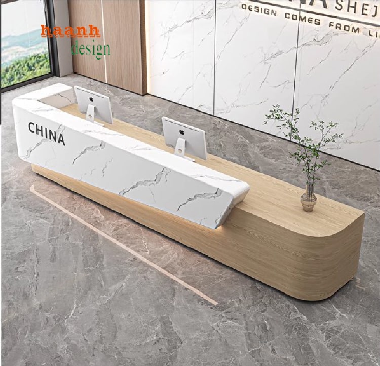 quầy lễ tân khách sạn tích hợp đèn LED đổi màu hiện đại