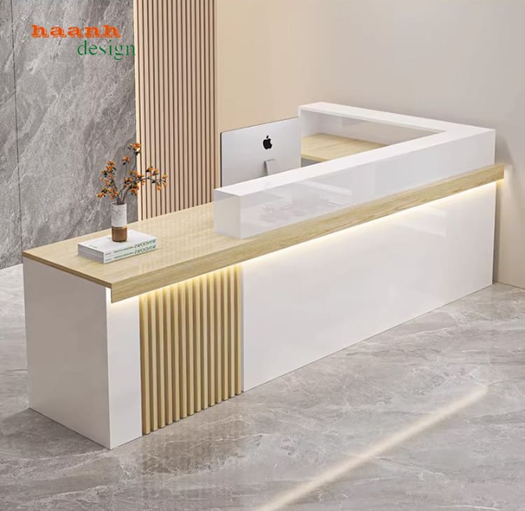 quầy tiếp tân đẹp có đèn led trang trí hiện đại
