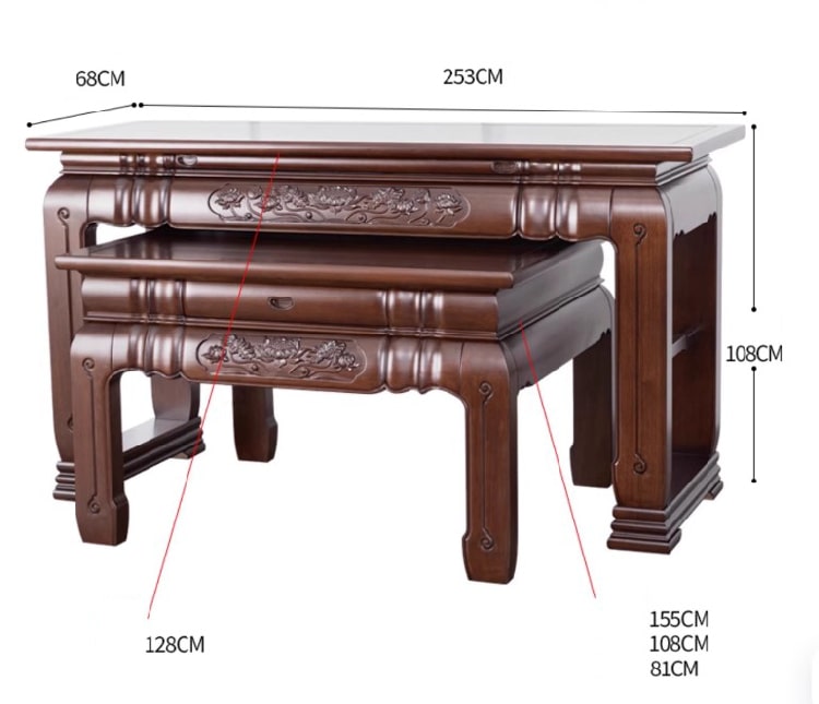 mẫu sập thờ đẹp bằng gỗ gụ, chú thích: Sập thờ gỗ gụ kết hợp hoành phi câu đối