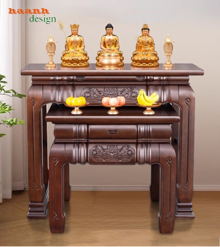 bộ sập thờ đẹp bằng gỗ gụ, chú thích: Bộ sập thờ gỗ gụ trong phòng thờ