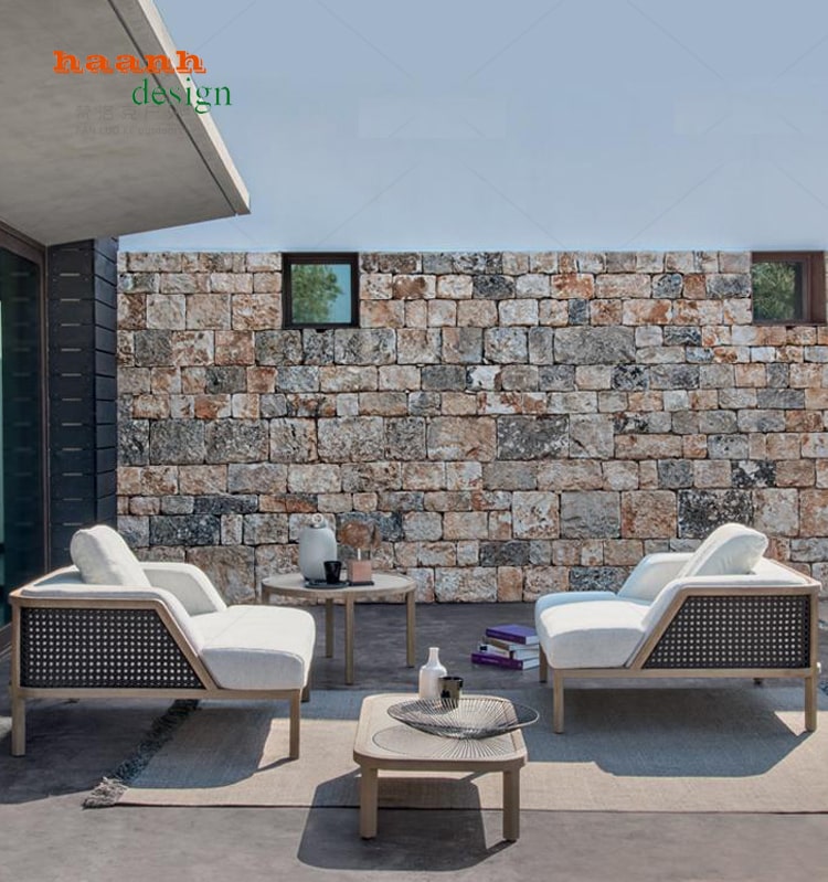 Sofa gỗ Teak kết hợp mây ngoài trời